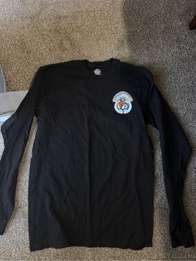 Black Long Sleeve Graphic Tee with Colorful Chest Patch